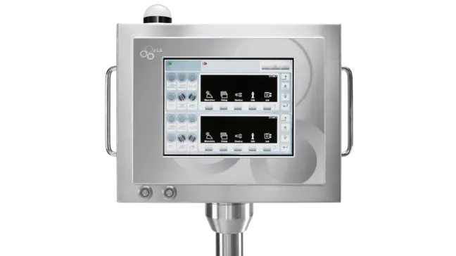 Etiketteringsmaskinen ELS 330 display med automatisk etikettering/mærkning. Etiketmaskine, etiketdispenser til fødevarer og flasker.