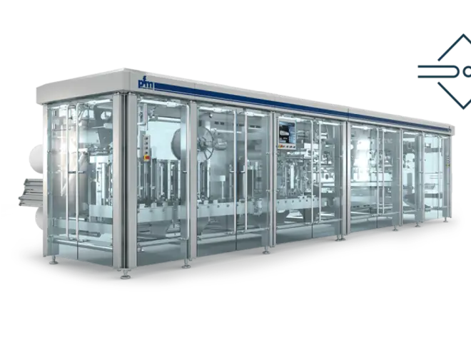 PFM D-serien flowpack maskine til fremstilling af ståposer fra flad folie.